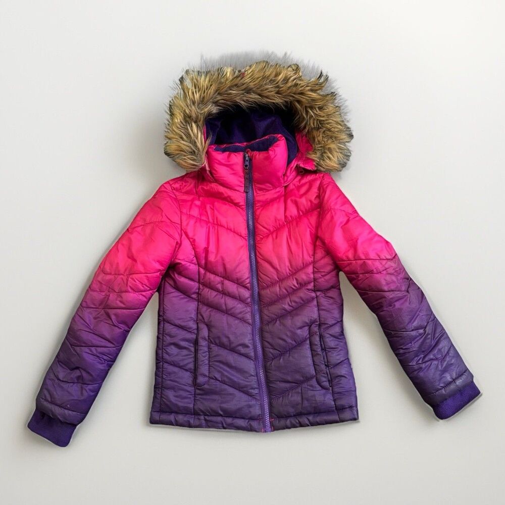SO Girls Winter Puffer Snow Ski Jacket Fur Hoodie Full Zip Youth Girls Size 7 8